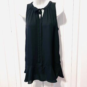 Mossimo Women's Black Sleeveless Tie/Neck Tunic-Casual Blouse-Embroidered Trim-S